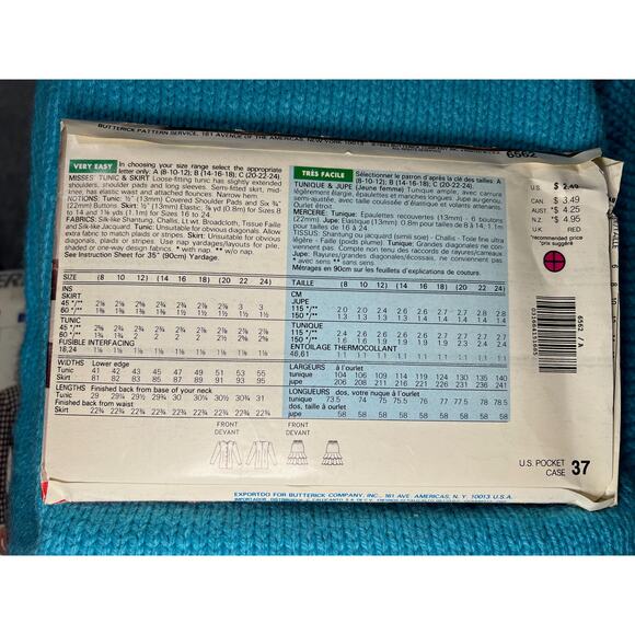 Butterick Sewing pattern 6562 suit blazer tiered drop waist skirt size 8 10 12 - Picture 3 of 5